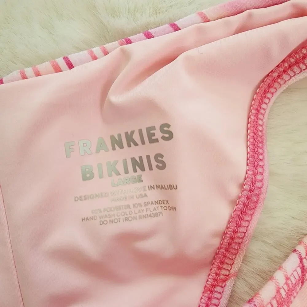 Frankie’s Bikinis Katarina Pink Solar Stripe Velvet High Leg Bikini Bottoms L
